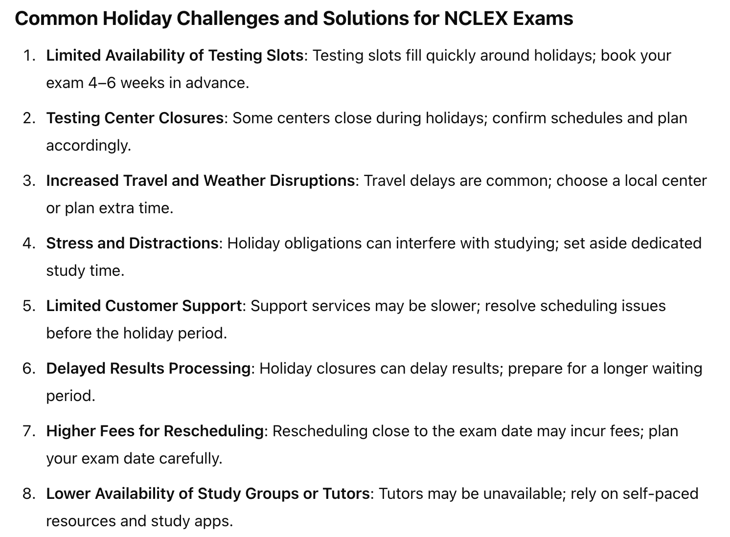 Navigating holiday scheduling challenges for NCLEX success, NCLEX testing availability, NCLEX scheduling during holidays